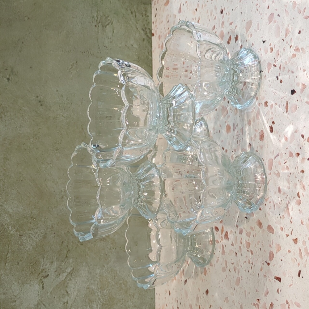 Glass Dessert Bowls | Hlukana| Clear Pedestal Scalloped Vintage Classic | 6 Pcs.